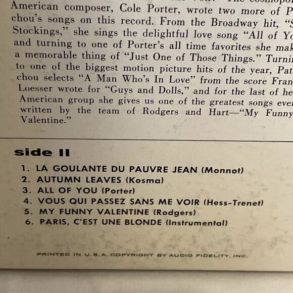 Patachou Paris C'est Une Blonde (Vinyl, 1956) Audio Fidelity AFLP 1814 VG+ LP - Picture 5 of 9